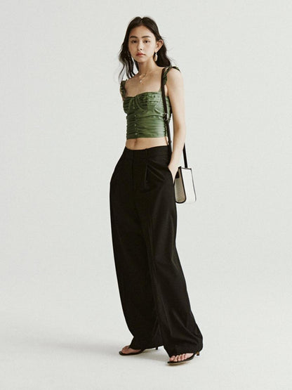 FUSSED Vintage Sage Green Satin Ruffle Camisole Top