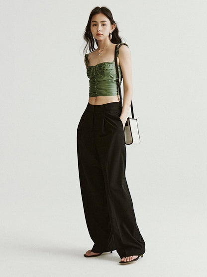 FUSSED Vintage Sage Green Satin Ruffle Camisole Top