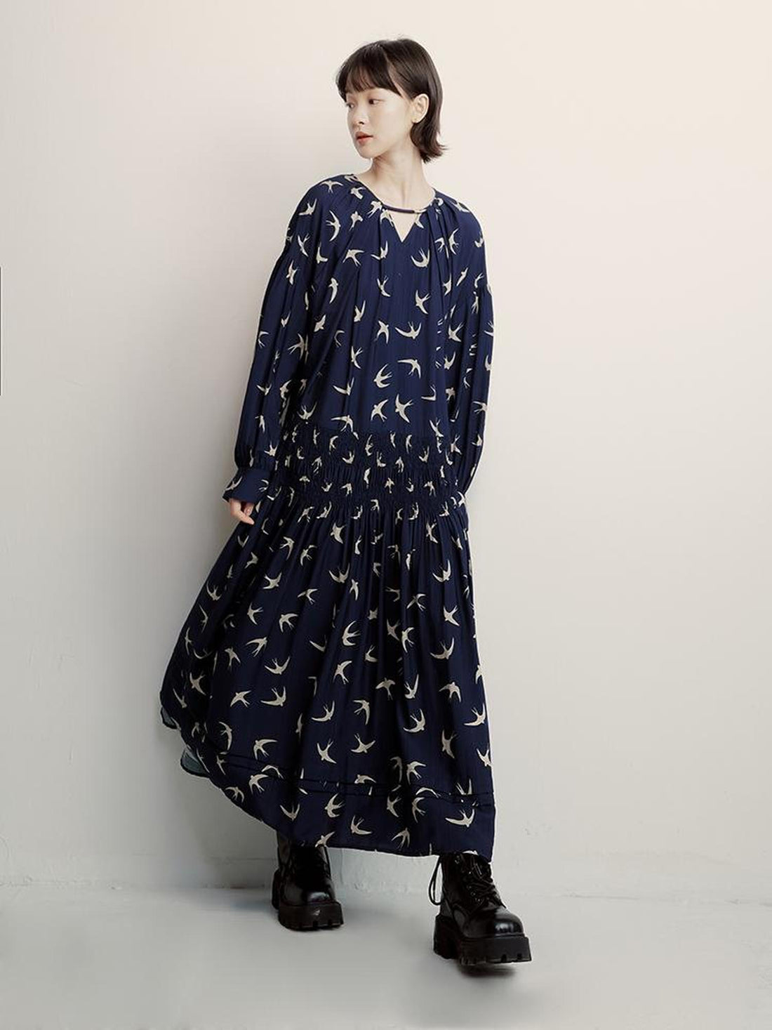 FUSSED Viscose Blend Tiered Smocking Dress With Floral Print