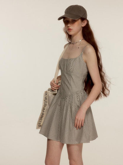 FUSSED Vtg Nerd Chic Cotton Tencel Checkered Mini Dress