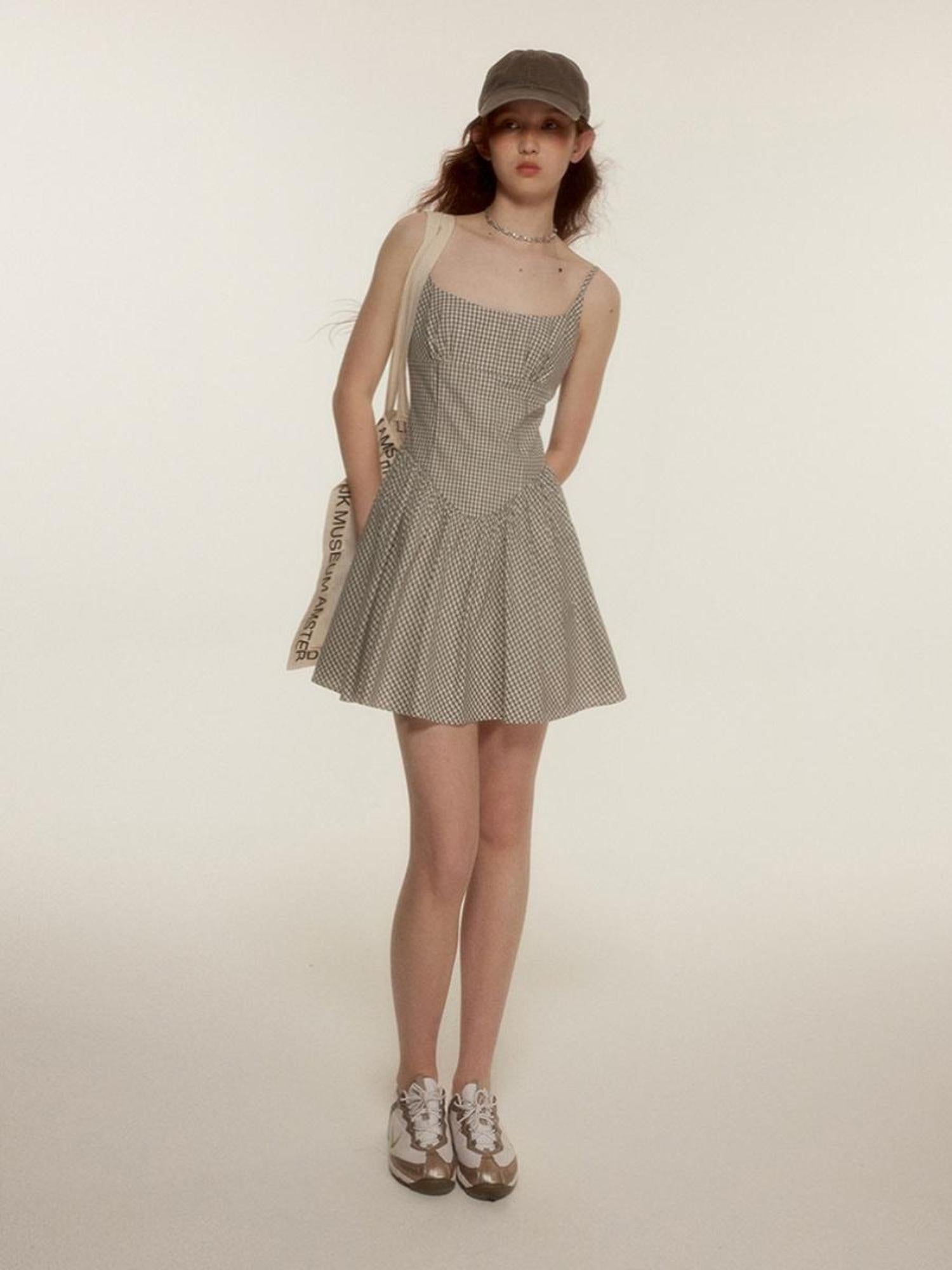 FUSSED Vtg Nerd Chic Cotton Tencel Checkered Mini Dress