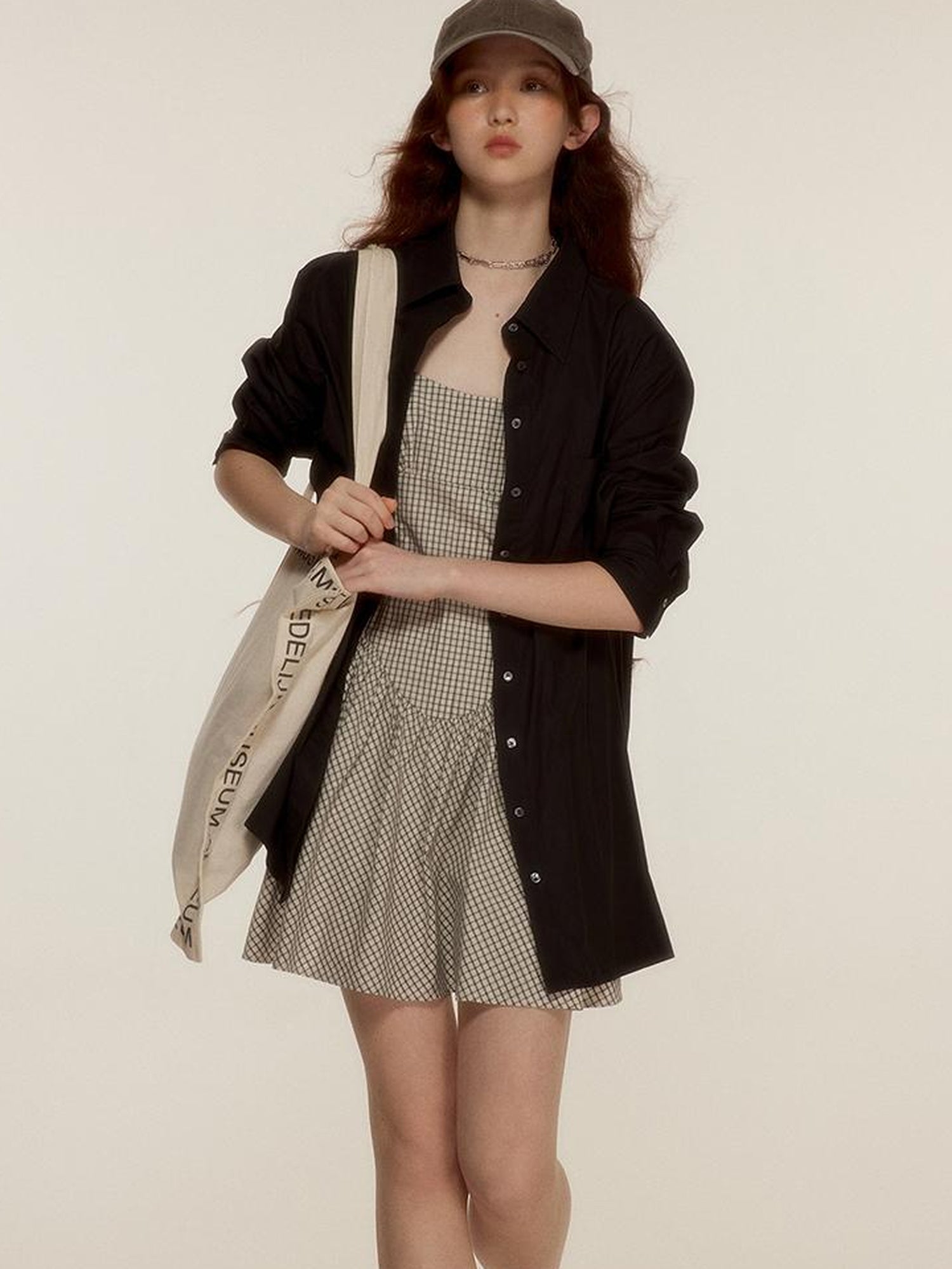 FUSSED Vtg Nerd Chic Cotton Tencel Checkered Mini Dress