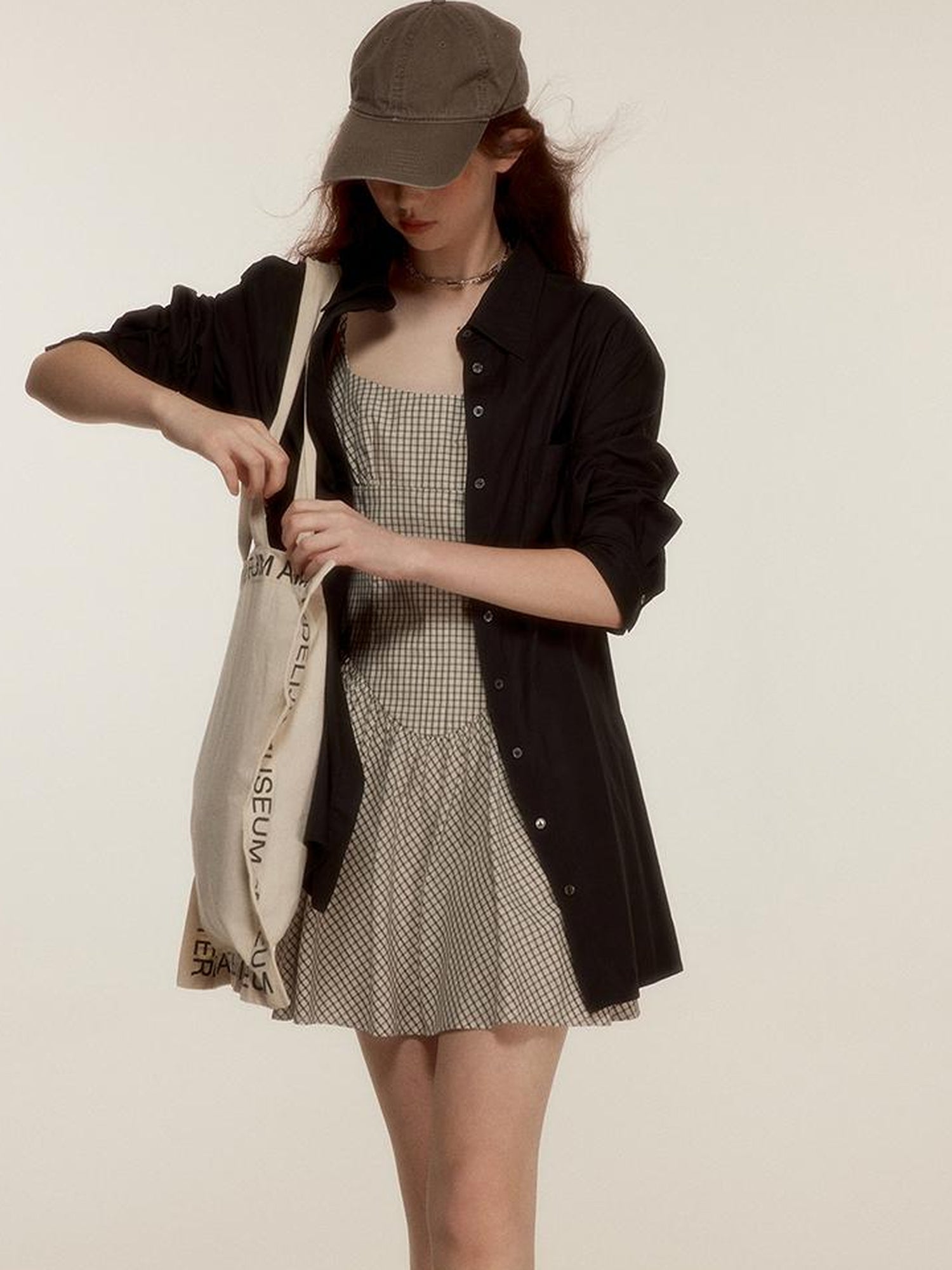 FUSSED Vtg Nerd Chic Cotton Tencel Checkered Mini Dress