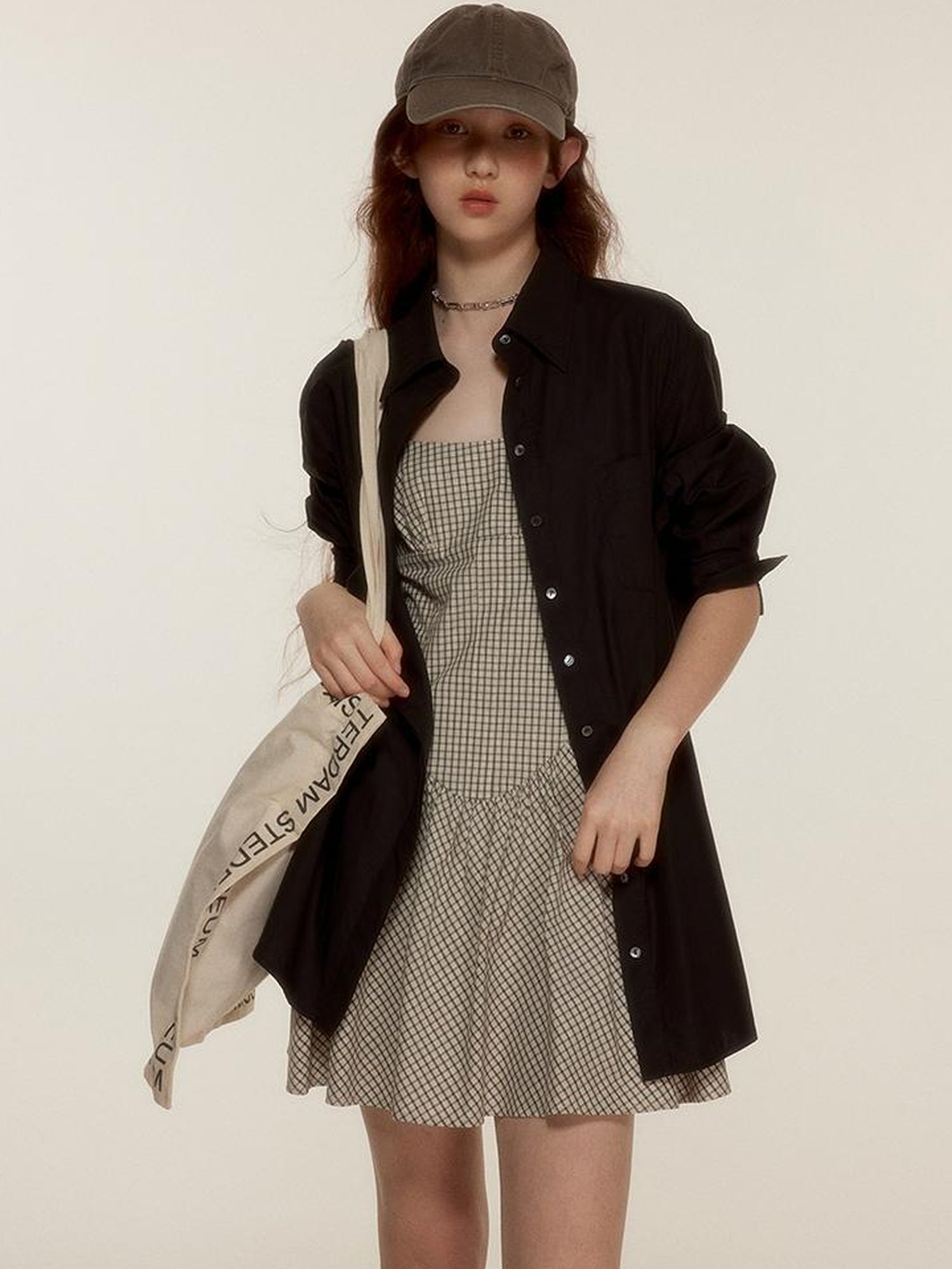 FUSSED Vtg Nerd Chic Cotton Tencel Checkered Mini Dress