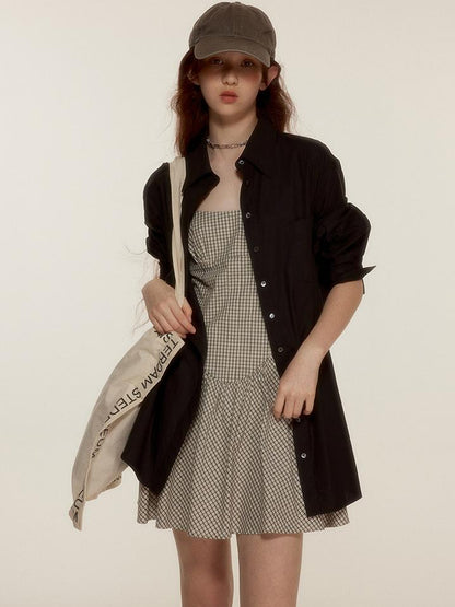 FUSSED Vtg Nerd Chic Cotton Tencel Checkered Mini Dress