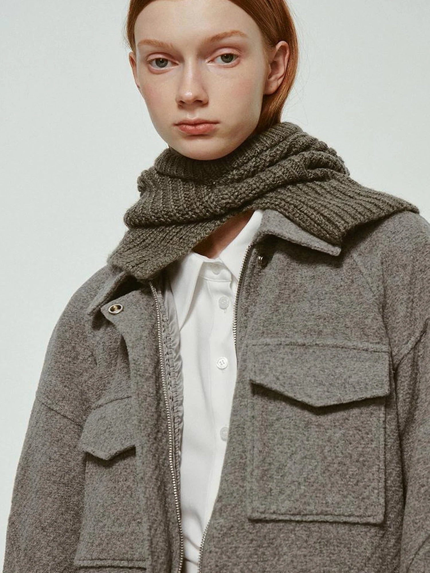 Vtg Wool Blend Curved Hem Sand Grey Patchwork Jacket