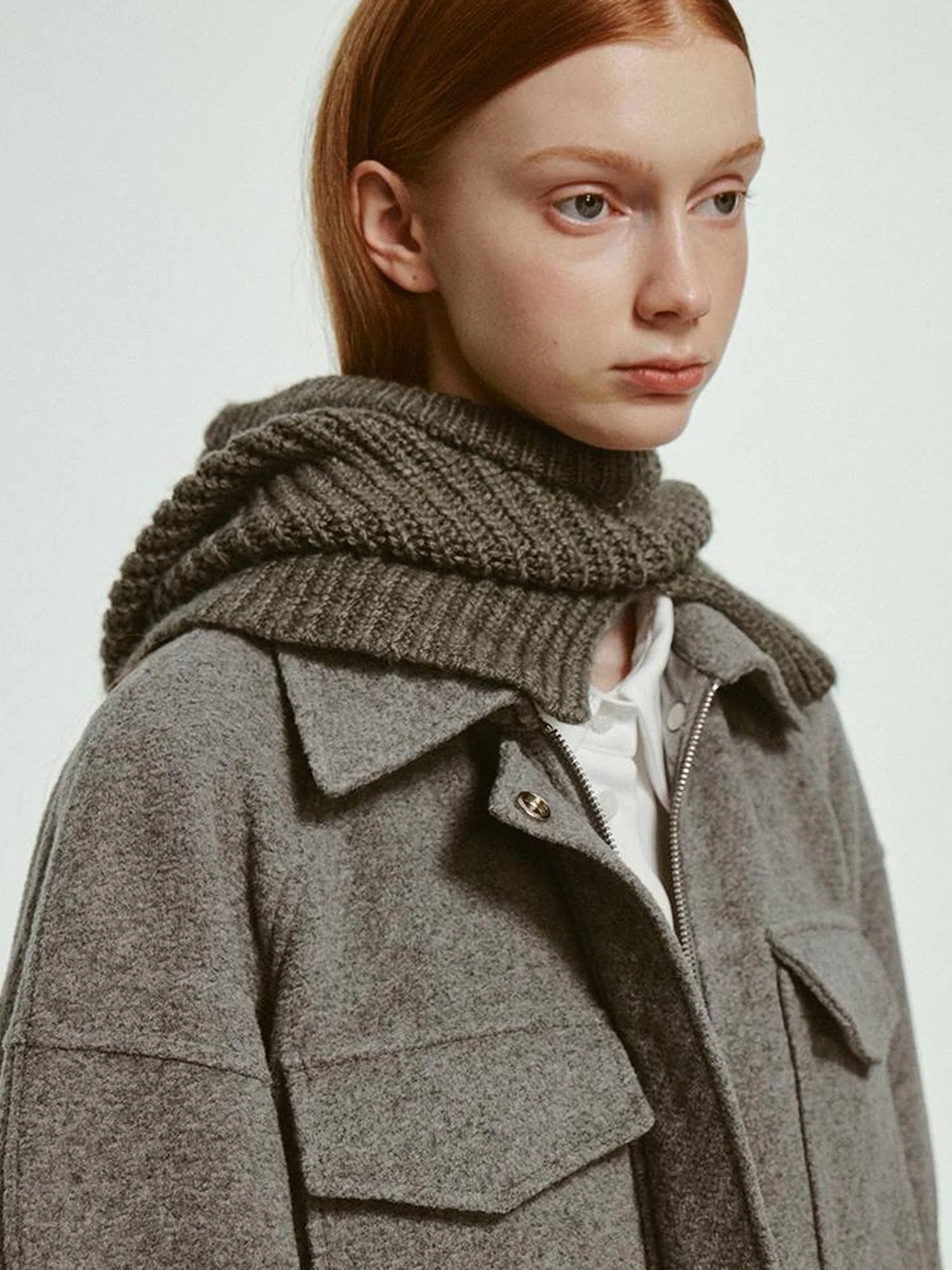 Vtg Wool Blend Curved Hem Sand Grey Patchwork Jacket