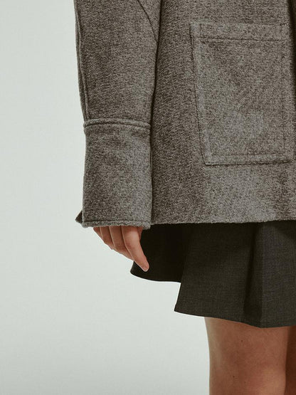 FUSSED Vtg Wool Blend Curved Hem Sand Grey Patchwork Jacket