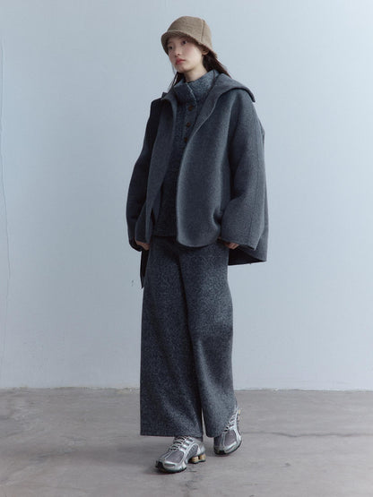 FUSSED Warm Thick Loose Preppy Cute Notched Collar Single Button Women Dark Gray Coat