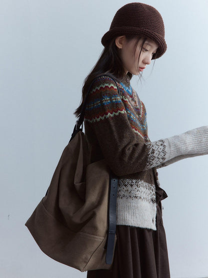 FUSSED Warm Thick Slim Jacquard Girly Raglan Crew Button Casual Fair Isle Cardigans