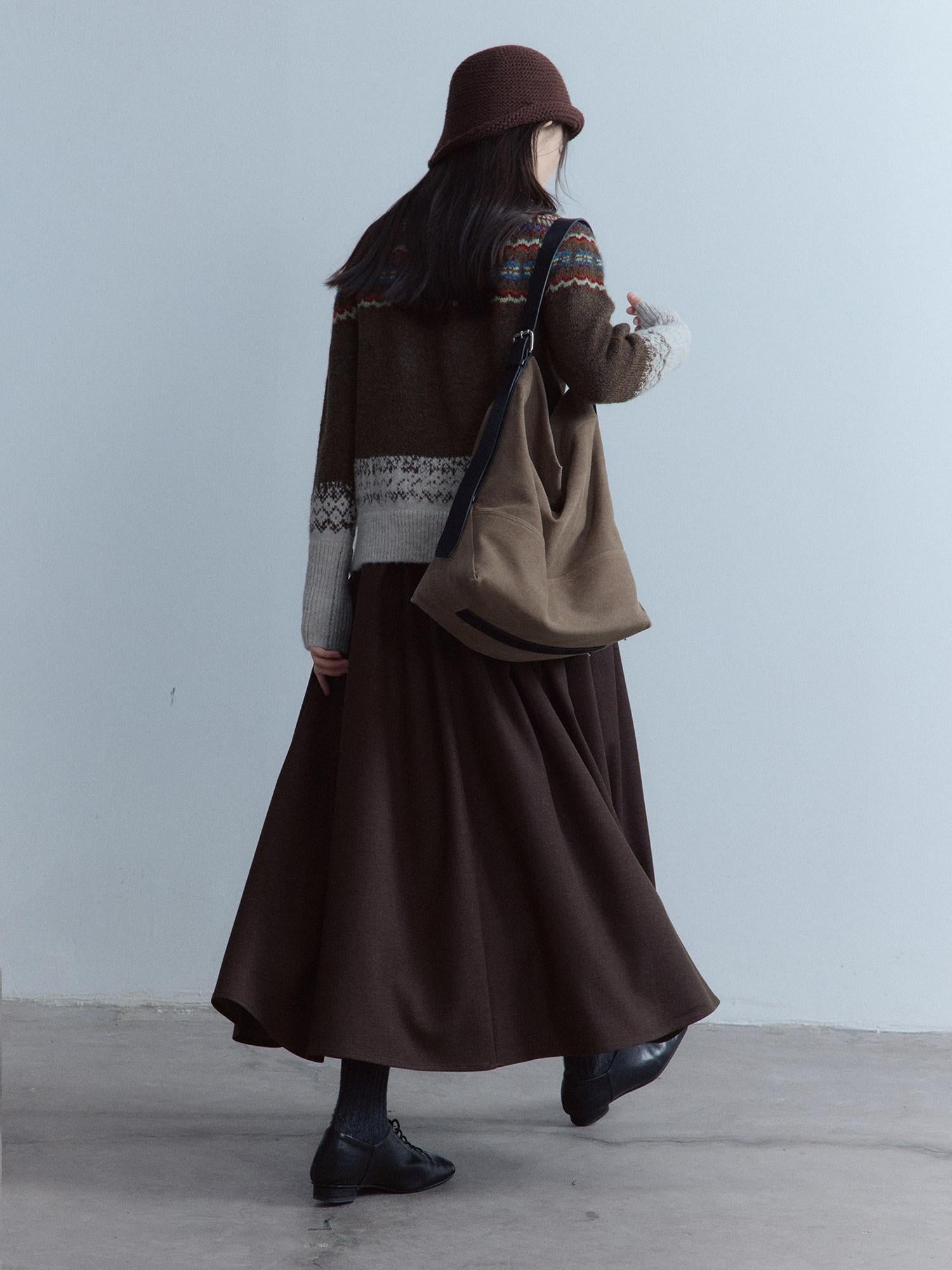 FUSSED Warm Thick Slim Jacquard Girly Raglan Crew Button Casual Fair Isle Cardigans