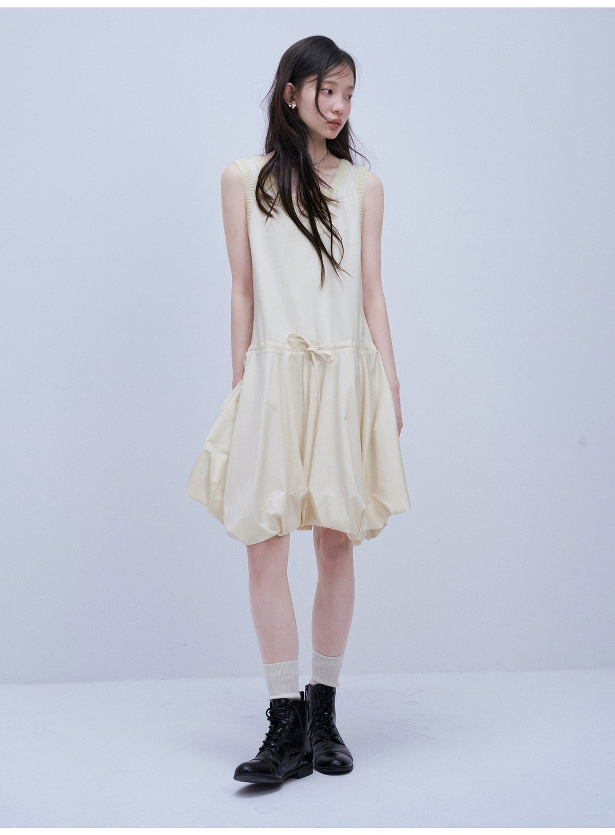 FUSSED_White_Mohair_Collar_Spliced_Bubble_Hem_Women&