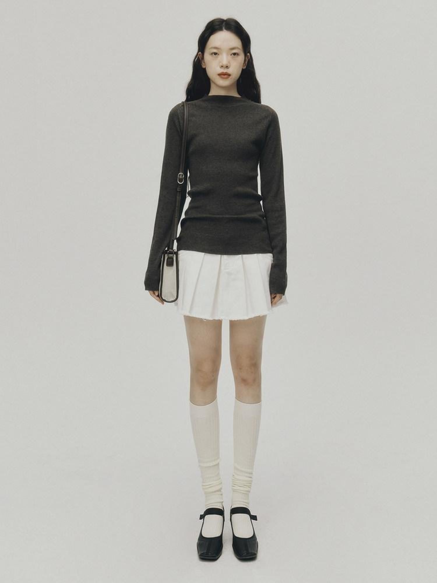 FUSSED White Raw Hem Pleated A Line Topstitch Women&