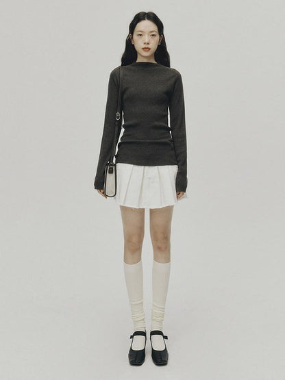 FUSSED White Raw Hem Pleated A Line Topstitch Women&
