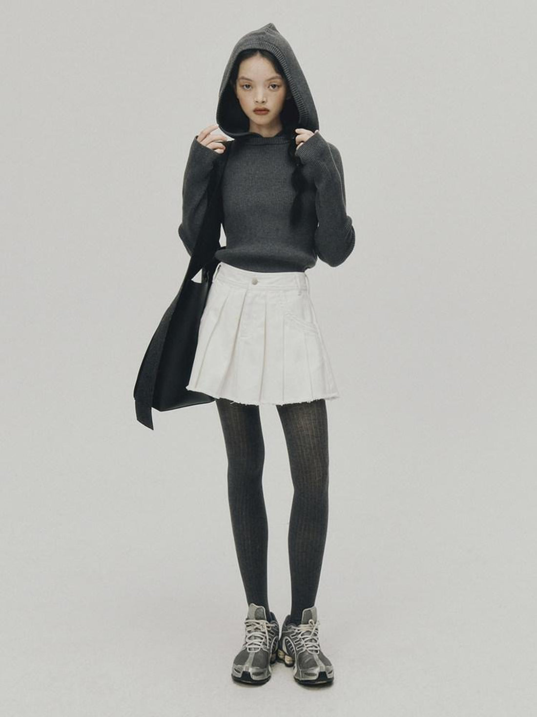 FUSSED White Raw Hem Pleated A Line Topstitch Women&