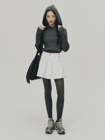 FUSSED White Raw Hem Pleated A Line Topstitch Women&