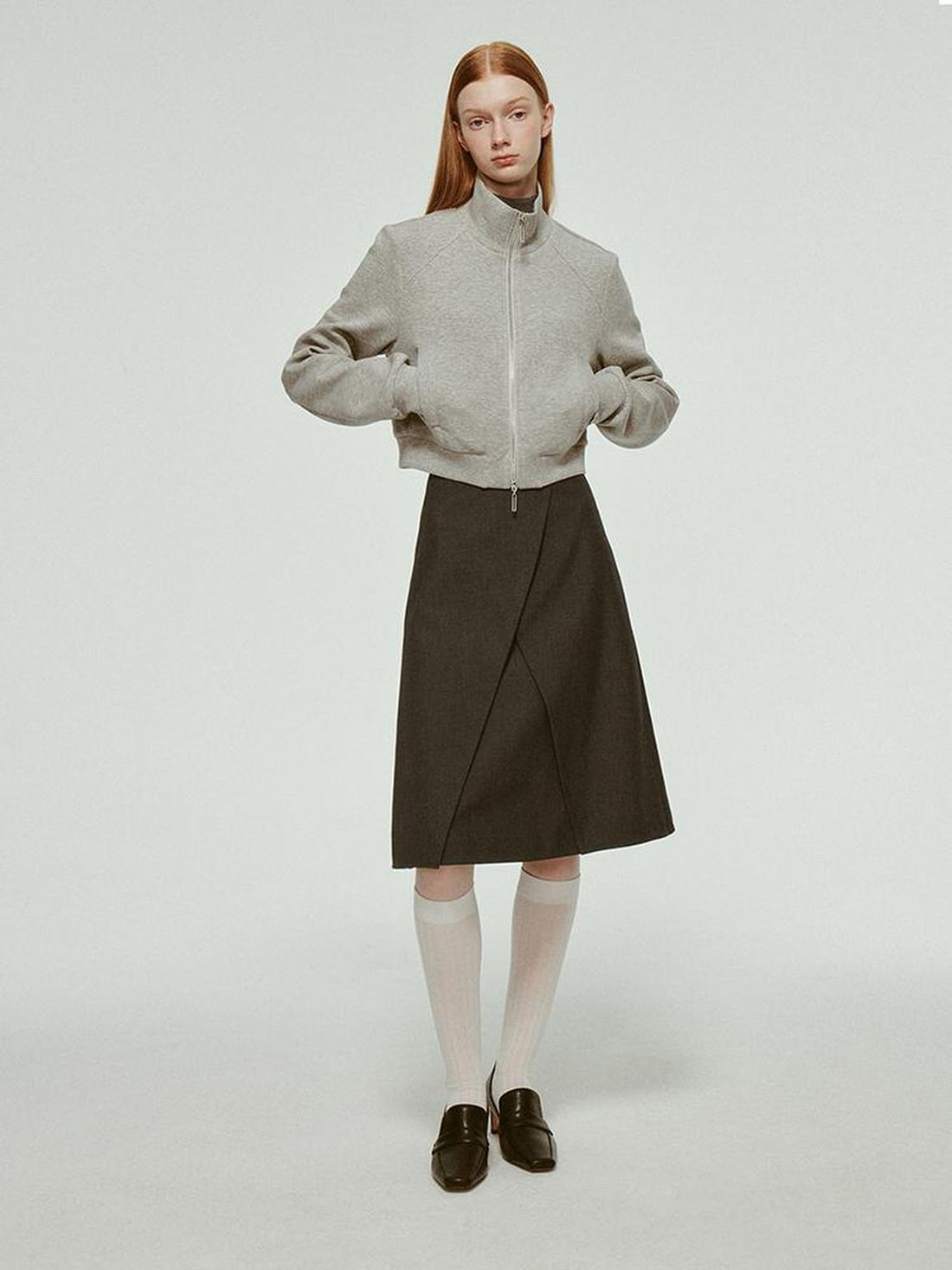 FUSSED Wool Blend A Line Skirt with Layered Design
