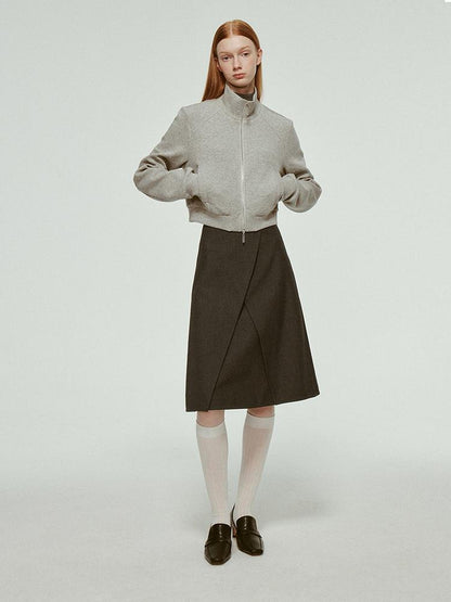 FUSSED Wool Blend A Line Skirt with Layered Design