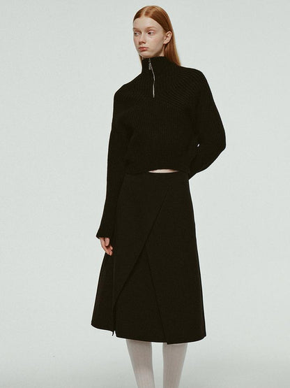 FUSSED Wool Blend A Line Skirt with Layered Design