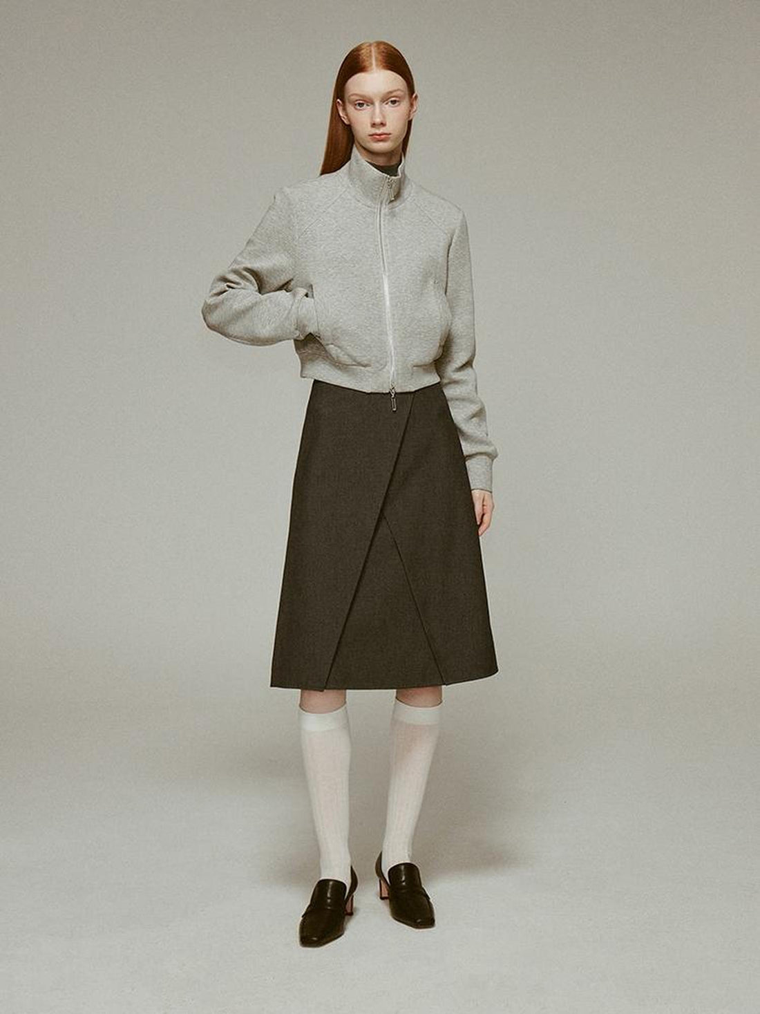 FUSSED Wool Blend A Line Skirt with Layered Design