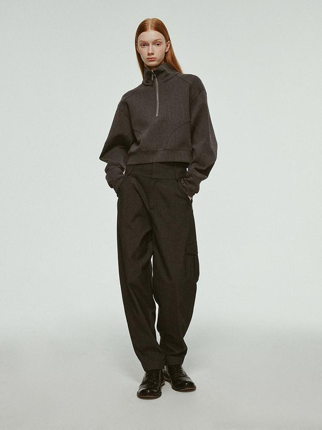 FUSSED Wool Blend Cocoon Trousers In Moonlight Grey