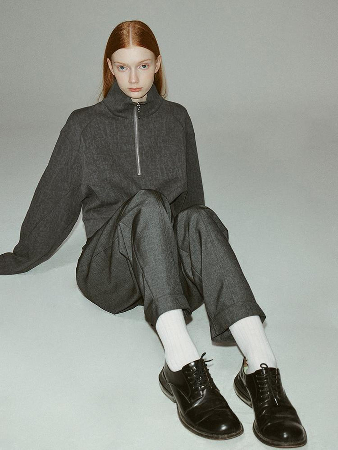 FUSSED Wool Blend Cocoon Trousers In Moonlight Grey