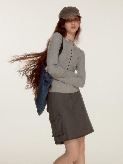 FUSSED Wool Crewneck Knit Top With Bow Embroidery