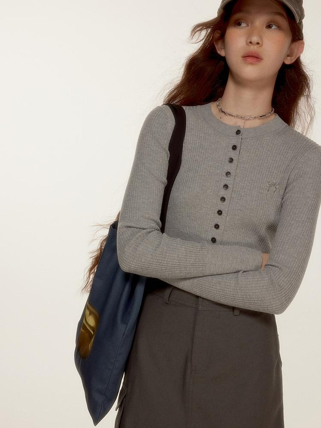 FUSSED Wool Crewneck Knit Top With Bow Embroidery