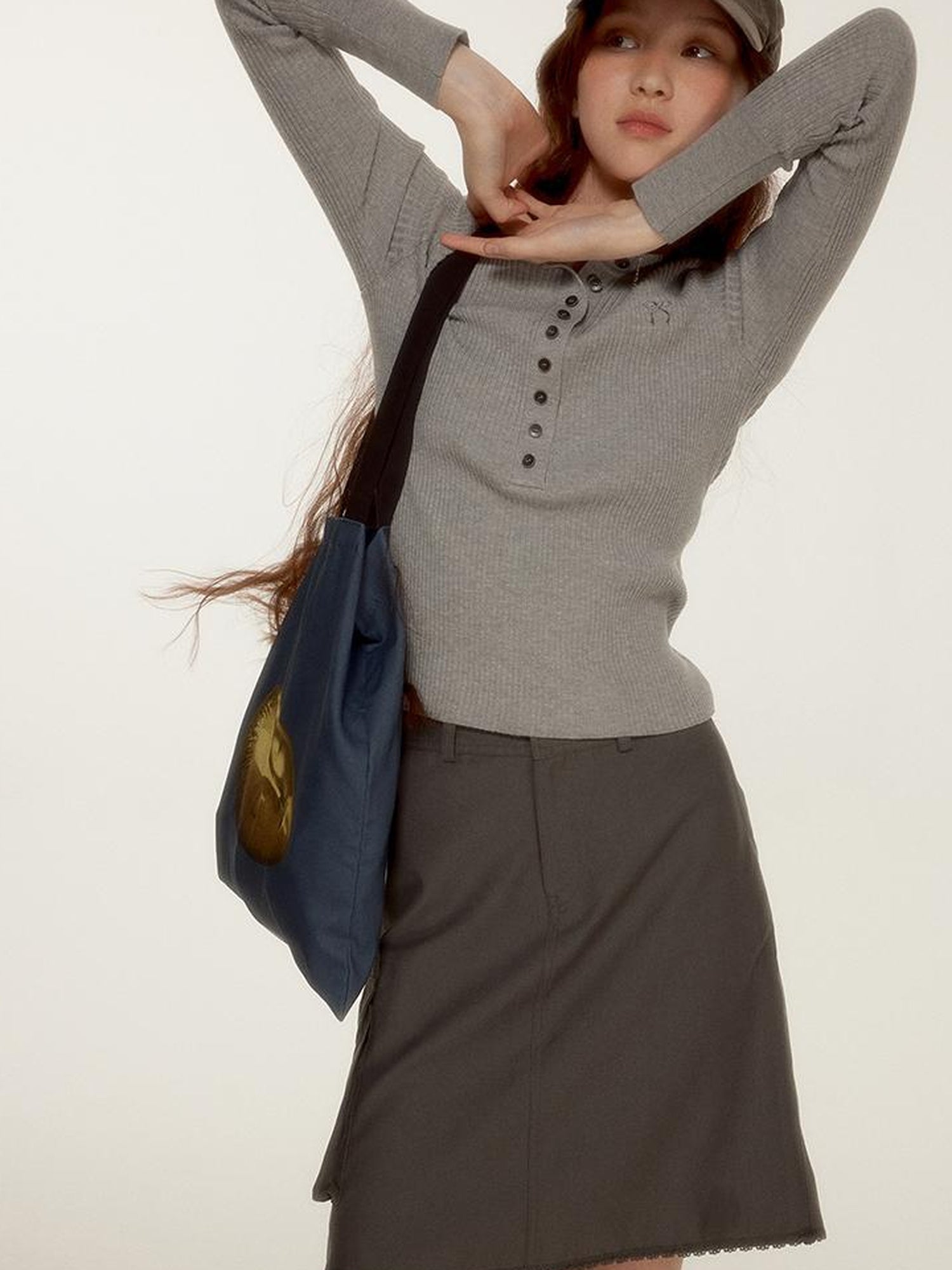 FUSSED Wool Crewneck Knit Top With Bow Embroidery