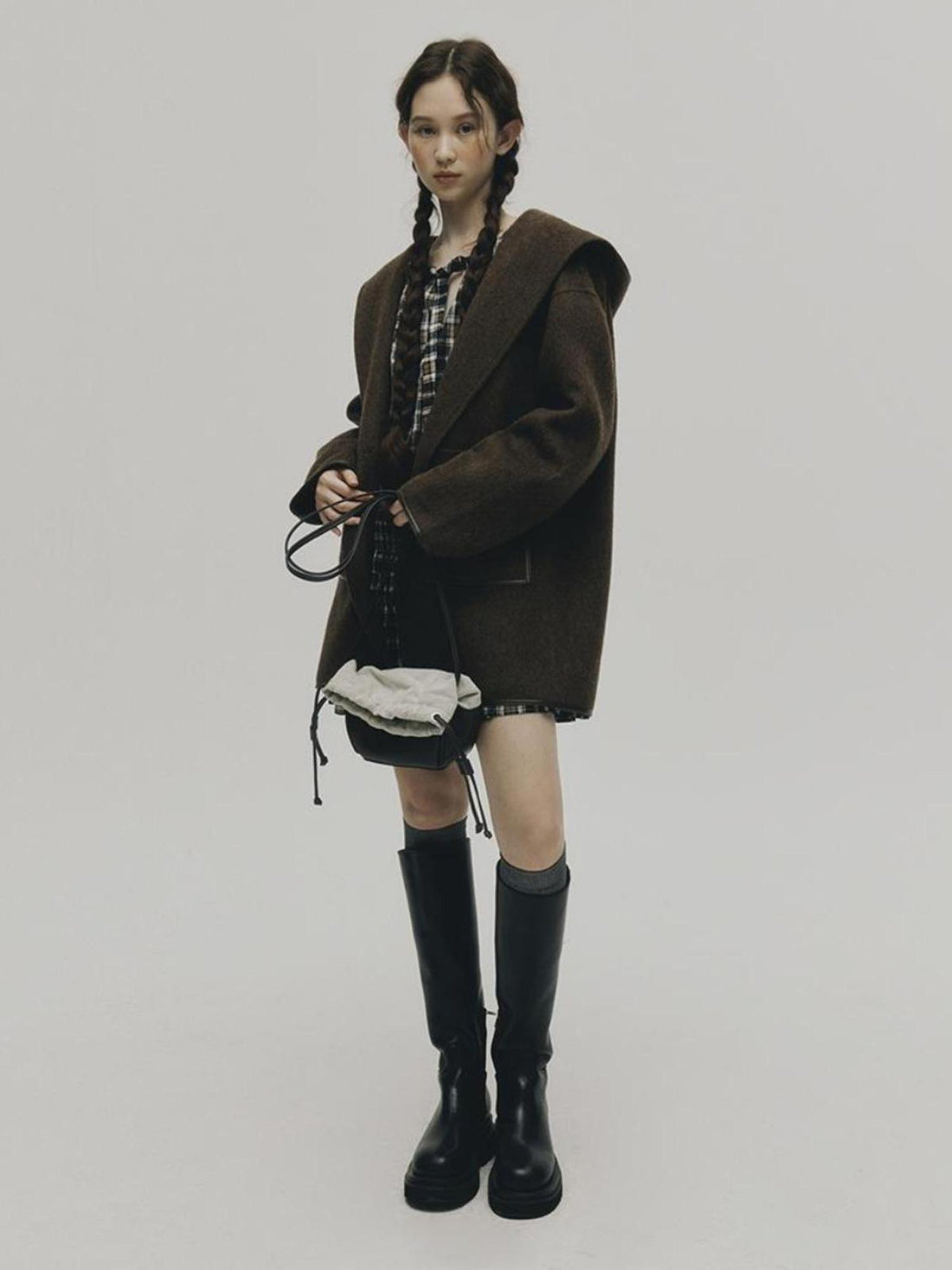 FUSSED Wool Mohair Double Faced Hooded Coat With Leather Trim