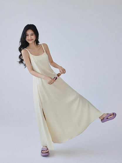 FU FRESH UP Acetate Satin Slip Maxi Dress With High Slit