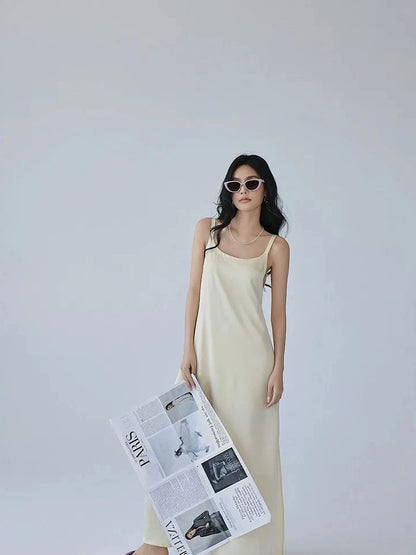 FU FRESH UP Acetate Satin Slip Maxi Dress With High Slit