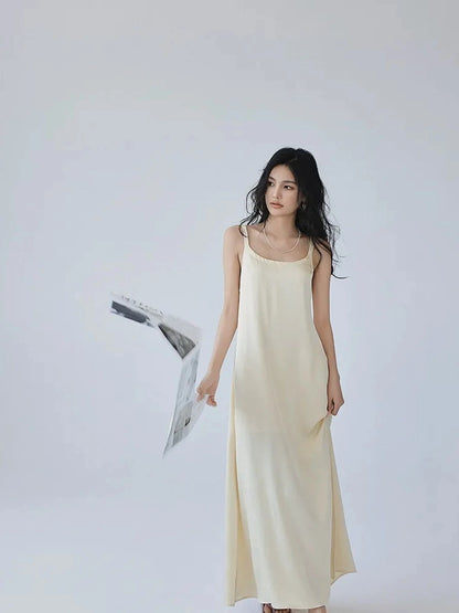 FU FRESH UP Acetate Satin Slip Maxi Dress With High Slit