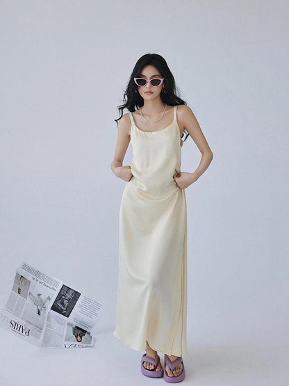 FU FRESH UP Acetate Satin Slip Maxi Dress With High Slit