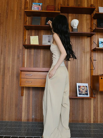 FU FRESH UP Airy Pleated Drawstring Wide Leg Pants
