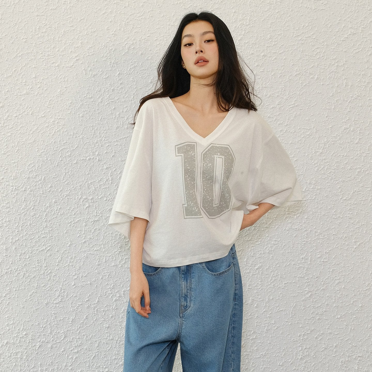 FU_FRESH_UP_American_Retro_Print_V-neck_Elbow_Sleeve_No_10_Jersey_Women&