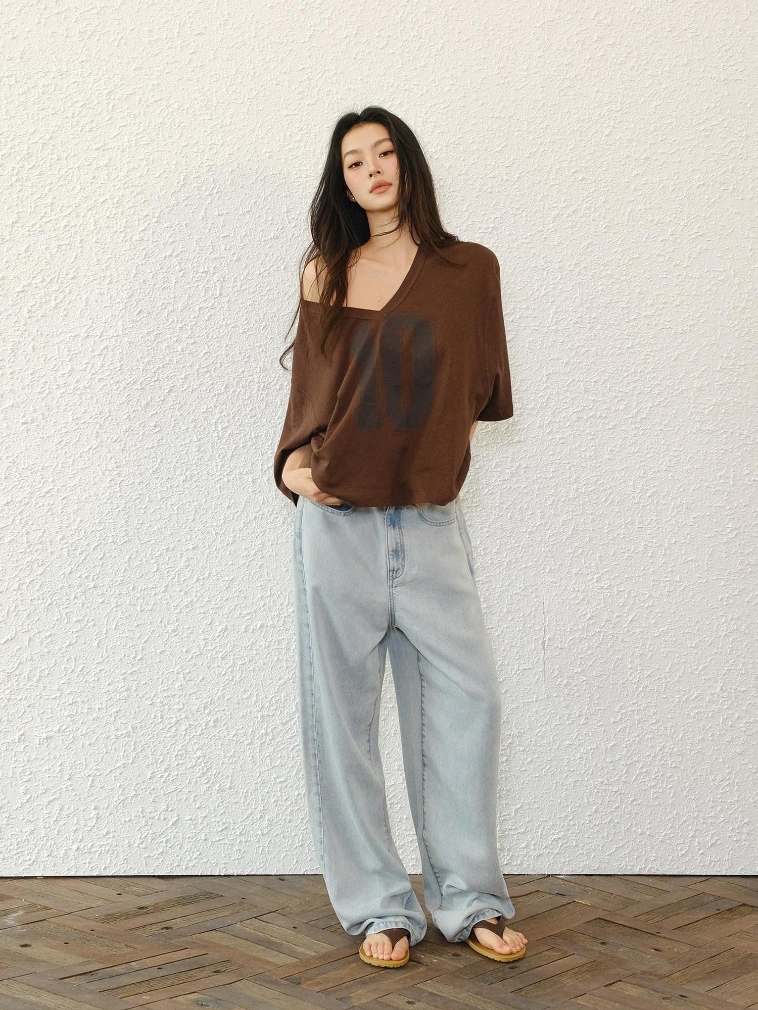 FU FRESH UP American Retro Print V-neck Elbow Sleeve No 10 Jersey Women&