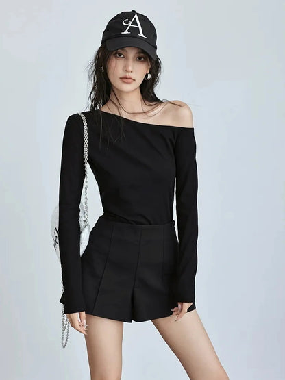 FU FRESH UP Asymmetric Off Shoulder Knit Top