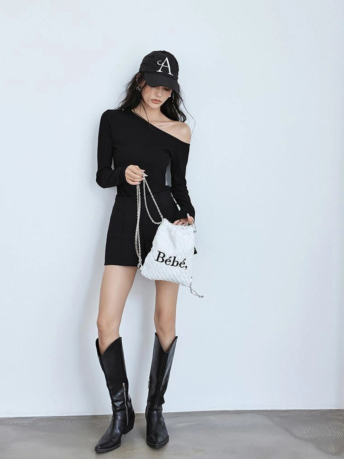 FU FRESH UP Asymmetric Off Shoulder Knit Top