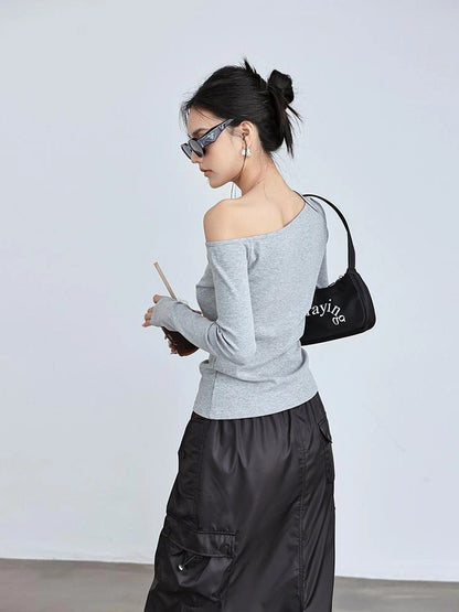 FU FRESH UP Asymmetric Off Shoulder Knit Top