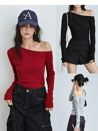 FU FRESH UP Asymmetric Off Shoulder Knit Top