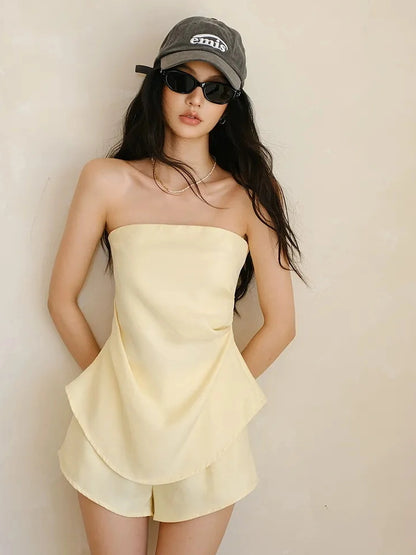 FU FRESH UP Asymmetric Pleated Camisole Set