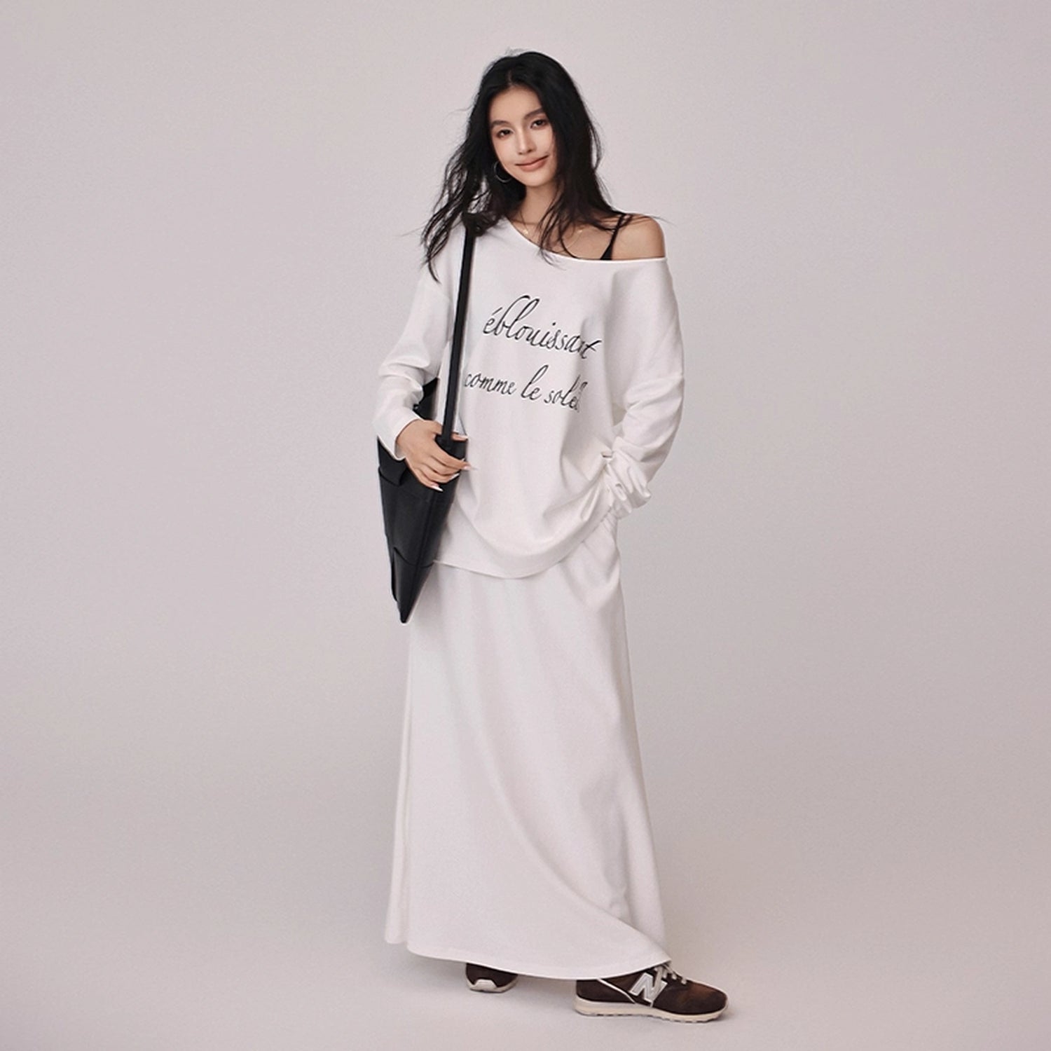 FU_FRESH_UP_Asymmetric_Shoulder_Letter_Print_T-shirt_Dress_Set_MISSTT