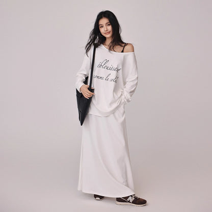 FU_FRESH_UP_Asymmetric_Shoulder_Letter_Print_T-shirt_Dress_Set_MISSTT