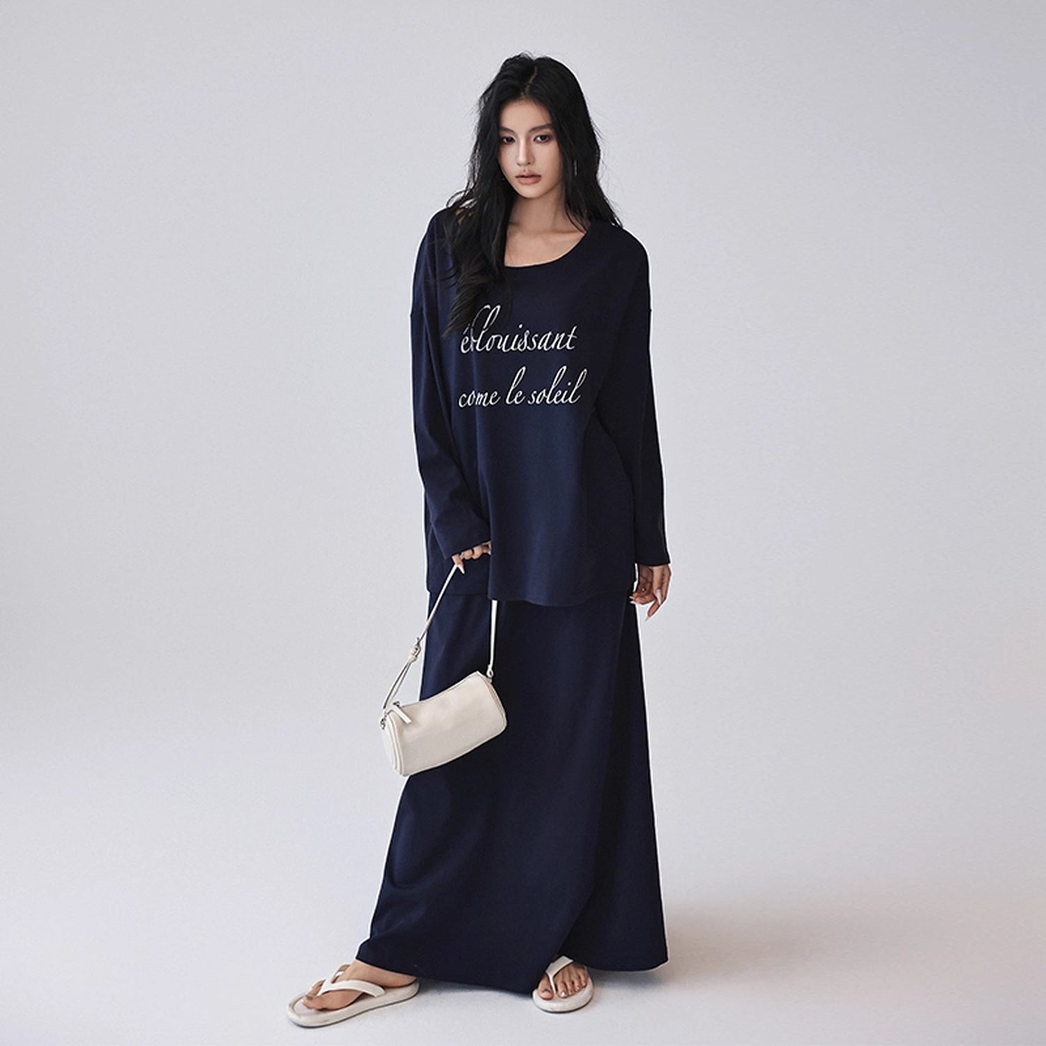 FU_FRESH_UP_Asymmetric_Shoulder_Letter_Print_T-shirt_Dress_Set_MISSTT