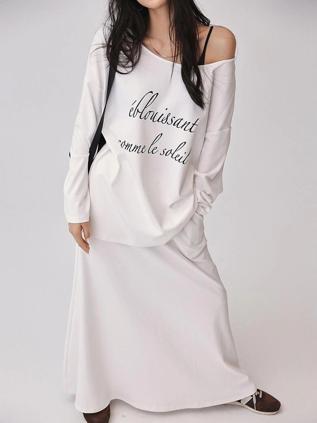 FU FRESH UP Asymmetric Shoulder Letter Print T-shirt Dress Set