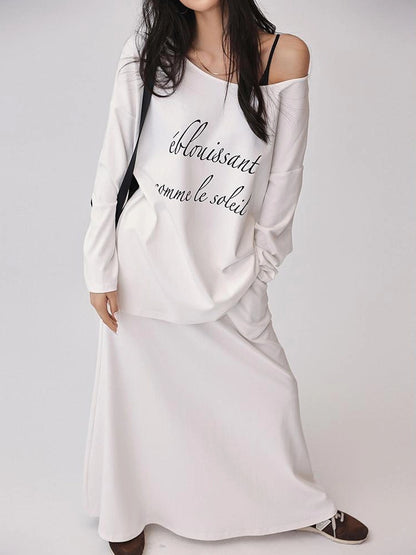 FU FRESH UP Asymmetric Shoulder Letter Print T-shirt Dress Set