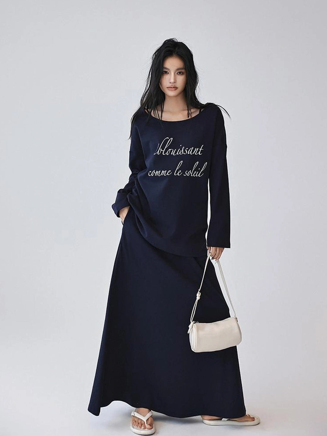 FU FRESH UP Asymmetric Shoulder Letter Print T-shirt Dress Set