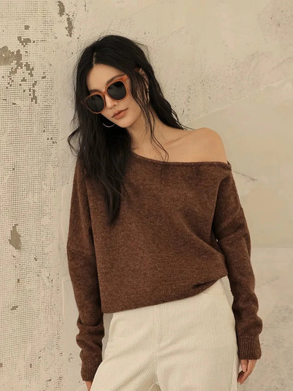 FU FRESH UP Asymmetric Wool Off Shoulder Sweater