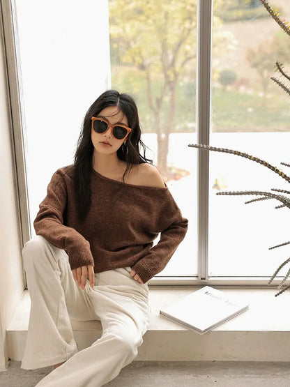 FU FRESH UP Asymmetric Wool Off Shoulder Sweater